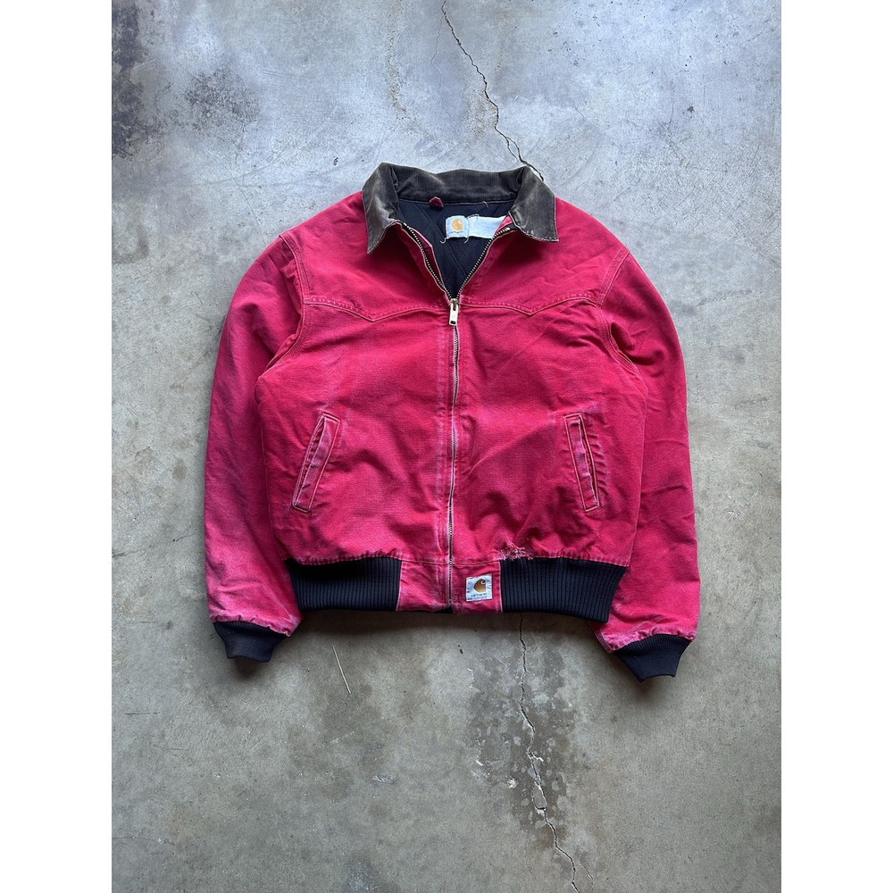 Vtg Carhartt Jacket Red XL Corduroy Collar Workwear Western RARE JQ2100 Zip 90s